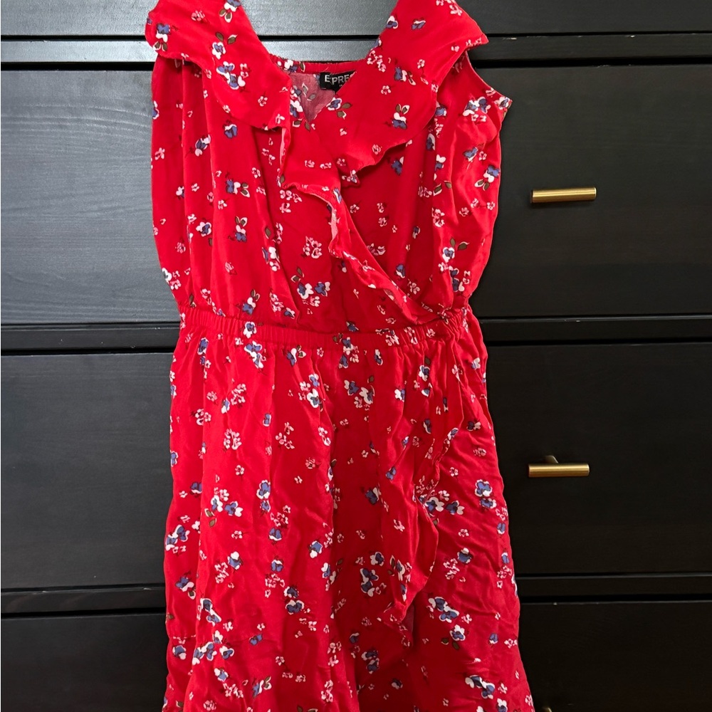 Express Red Floral Dress XS